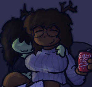 my ocs, olive (left) and willow (right) cuddling and being GAY!!! good for them, good for them.